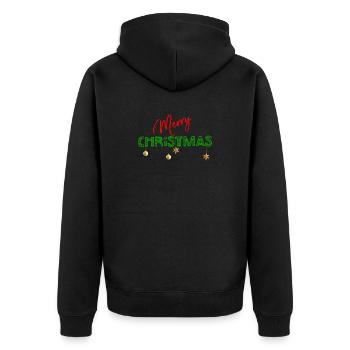 Frohe Weihnachten: Strukturierte grüne Buchstaben - Unisex Premium Bio Zip Hoodie - Schwarz - Hinten - Nico (187cm)