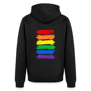 Regenbogenfahne Regenbogen Vintage Streifen LGBTQ - Unisex Premium Bio Zip Hoodie - Schwarz - Hinten - Nico (187cm)