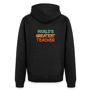 Farbenfrohe handgeschriebene Lehrer-Hommage - Unisex Premium Bio Zip Hoodie - Schwarz - Hinten - Nico (187cm)