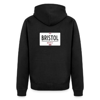 Ortsschild von Bristol - Unisex Premium Bio Zip Hoodie - Schwarz - Hinten - Nico (187cm)