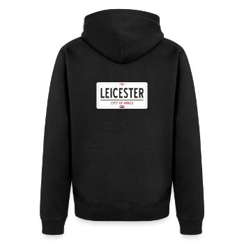 Leicester town sign - Unisex Premium Organic Zip Hoodie - black - Back - Nico (187cm)
