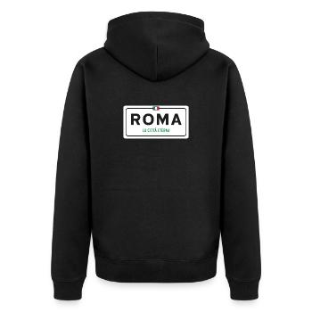 Rom Ortsschild - Unisex Premium Bio Zip Hoodie - Schwarz - Hinten - Nico (187cm)