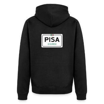 Ortsschild von Pisa - Unisex Premium Bio Zip Hoodie - Schwarz - Hinten - Nico (187cm)