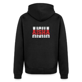 Aisha t-shirt texte empilé t-shirt idée cadeau - Veste à capuche bio Premium Unisexe - noir - Dos - Nico (187cm)
