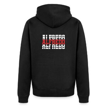 Alfredo t-shirt stacked text gift idea - Unisex Premium Organic Zip Hoodie - black - Back - Nico (187cm)