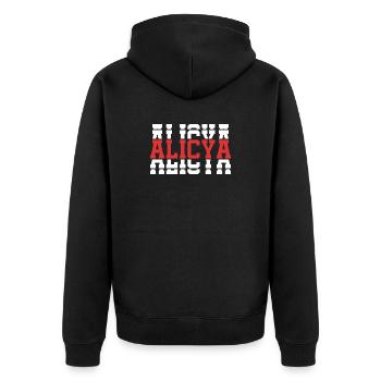 t-shirt Alicya t-shirt gift idea stacked text - Unisex Premium Organic Zip Hoodie - black - Back - Nico (187cm)