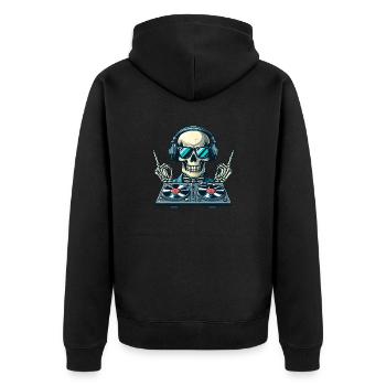 DJ Skelett - Unisex Premium Bio Zip Hoodie - Schwarz - Hinten - Nico (187cm)