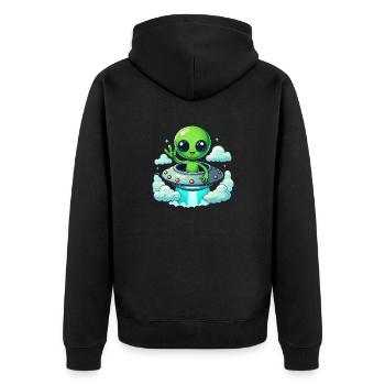 Alien zeigt Peace - Unisex Premium Bio Zip Hoodie - Schwarz - Hinten - Nico (187cm)
