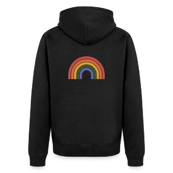 Retro Rainbow Arc Print - Unisex Premium Organic Zip Hoodie - black - Back - Nico (187cm)