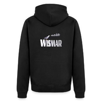 Wismar Möwe & Moin Ostsee - Unisex Premium Bio Zip Hoodie - Schwarz - Hinten - Nico (187cm)