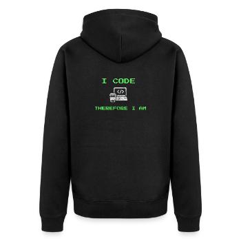 Ich programmiere, also bin ich – lustiges Entwickler-T-Shirt - Unisex Premium Bio Zip Hoodie - Schwarz - Hinten - Nico (187cm)