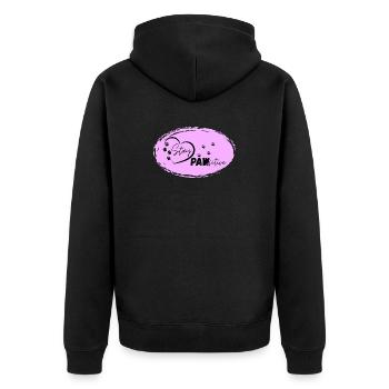 Hundeherz Motiv mit Pfotenspuren, Stay Pawsitive, - Unisex Premium Bio Zip Hoodie - Schwarz - Hinten - Nico (187cm)