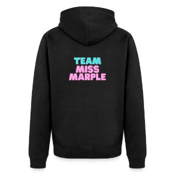 Team Miss Marple farbig - Unisex Premium Bio Zip Hoodie - Schwarz - Hinten - Nico (187cm)