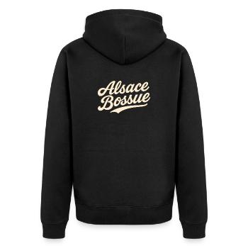 Alsace Bossue Schriftzug - Unisex Premium Bio Zip Hoodie - Schwarz - Hinten - Nico (187cm)