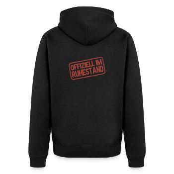 Officially Retired - Stamp - Unisex Premium Organic Zip Hoodie - black - Back - Nico (187cm)