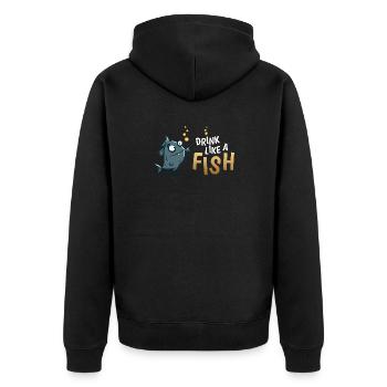 Trink wie ein Fisch Cartoonfisch - Unisex Premium Bio Zip Hoodie - Schwarz - Hinten - Nico (187cm)