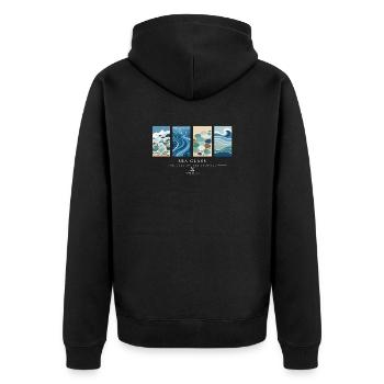 Meerglas – Poliert durch die Reise - Unisex Premium Bio Zip Hoodie - Schwarz - Hinten - Nico (187cm)