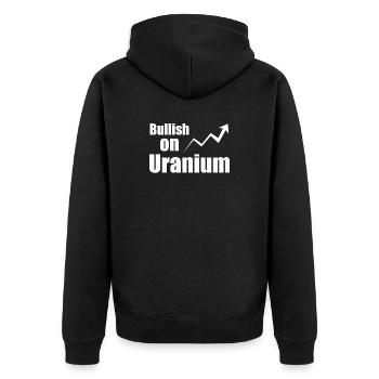 Bullish On Uranium Investor Stock Market Tee - Unisex Premium Organic Zip Hoodie - black - Back - Nico (187cm)