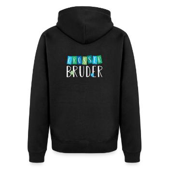 Großer Bruder - Grosser Bruder - Süße Monster - Unisex Premium Bio Zip Hoodie - Schwarz - Hinten - Nico (187cm)