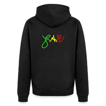 Jah in Trio colours Red Gold Green - Unisex Premium Organic Zip Hoodie - black - Back - Nico (187cm)