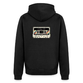 Vintage 1982 Cassette 40th - Unisex Premium Organic Zip Hoodie - black - Back - Nico (187cm)