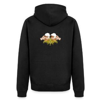 two filled beer mugs To toast Cheers - Unisex Premium Organic Zip Hoodie - black - Back - Nico (187cm)