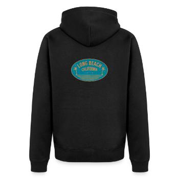 Long Beach California Retro Beach Motif - Unisex Premium Organic Zip Hoodie - black - Back - Nico (187cm)