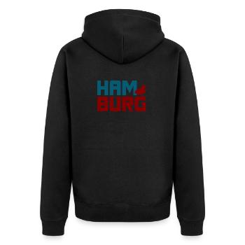 Hamburg Fan Möwe Quote Hansestadt Nordsee - Unisex Premium Bio Zip Hoodie - Schwarz - Hinten - Nico (187cm)