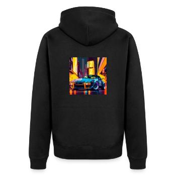 Car in the middle of Japanese Style time Square - Unisex Premium Bio Zip Hoodie - Schwarz - Hinten - Nico (187cm)