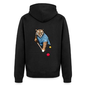 CAT PLAYING SNOOKER, BILLIARDS, POOL SNOOKER TIGER - Unisex Premium Organic Zip Hoodie - black - Back - Nico (187cm)
