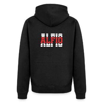 Alfio t-shirt gift idea stacked text - Unisex Premium Organic Zip Hoodie - black - Back - Nico (187cm)