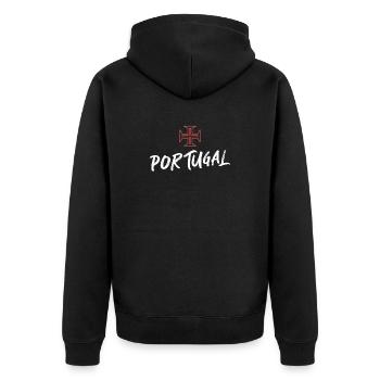 Portugal Typography in White with Cross in Red - Unisex Premium Organic Zip Hoodie - black - Back - Nico (187cm)