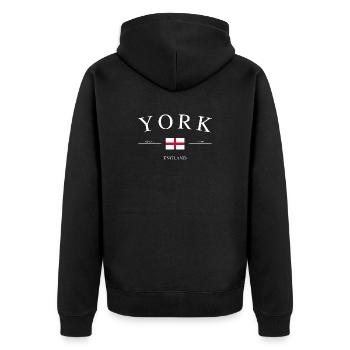 York England – Holiday Souvenir & Gift - Unisex Premium Organic Zip Hoodie - black - Back - Nico (187cm)