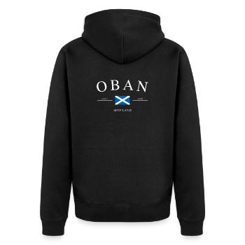 Oban Scotland – Holiday Souvenir &amp; Gift - Unisex Premium Organic Zip Hoodie - black - Back - Nico (187cm)