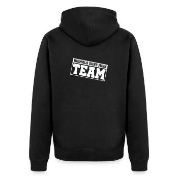 niemals_ohne_mein_team_- - Unisex Premium Organic Zip Hoodie - black - Back - Nico (187cm)