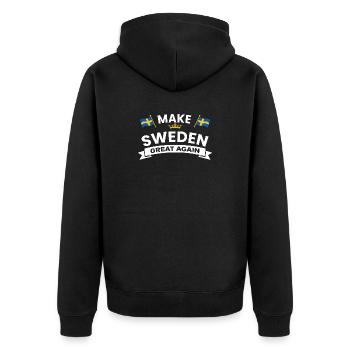 Mach Schweden wieder groß - Unisex Premium Bio Zip Hoodie - Schwarz - Hinten - Nico (187cm)