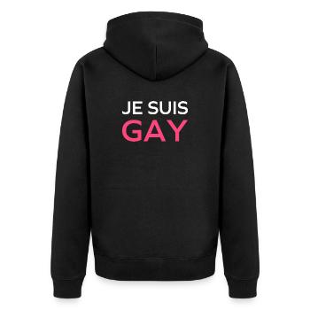 Ich bin schwul - Unisex Premium Bio Zip Hoodie - Schwarz - Hinten - Nico (187cm)