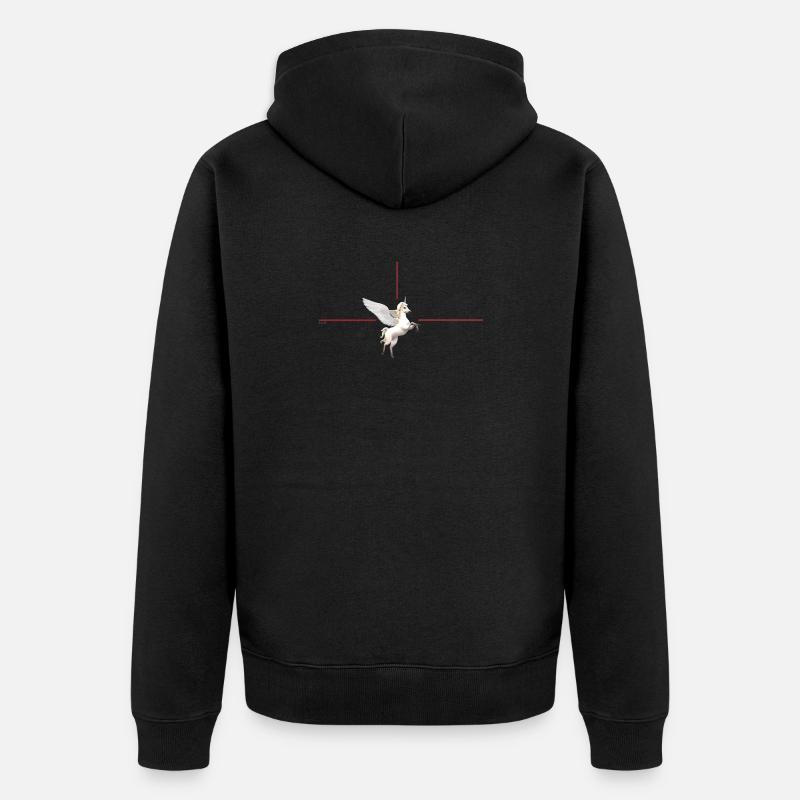 Licorne ailée devant des lignes rouges - Veste à capuche bio Premium Unisexe - noir