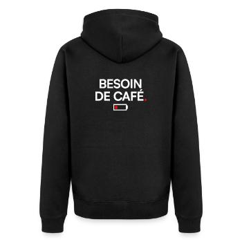 KAFFEEBEDARF | Kaffeehumor - Unisex Premium Bio Zip Hoodie - Schwarz - Hinten - Nico (187cm)