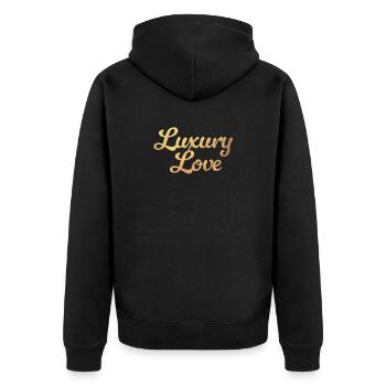 Luxury Love Liebe Gold exklusiv Glamour Luxus - Unisex Premium Bio Zip Hoodie - Schwarz - Hinten - Nico (187cm)