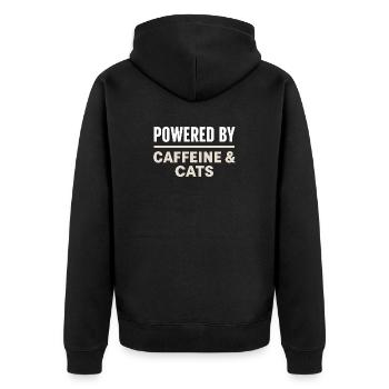 Kaffee Spruch - Powered By Caffeine And Cats - Unisex Premium Organic Zip Hoodie - black - Back - Nico (187cm)