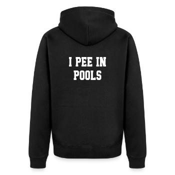Fette Blocktypografie auf Schwarz - Unisex Premium Bio Zip Hoodie - Schwarz - Hinten - Nico (187cm)