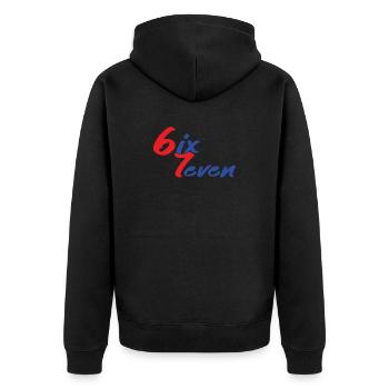 67 Six Seven Funny Gen Alpha Meme - Unisex Premium Bio Zip Hoodie - Schwarz - Hinten - Nico (187cm)