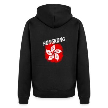 Hongkong - Unisex Premium Bio Zip Hoodie - Schwarz - Hinten - Nico (187cm)
