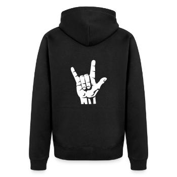 Devil Rock Hand - Pommesgabel (short) 1c - Unisex Premium Bio Zip Hoodie - Schwarz - Hinten - Nico (187cm)