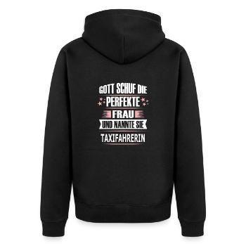 TAXIFAHRERIN - Unisex Premium Bio Zip Hoodie - Schwarz - Hinten - Nico (187cm)