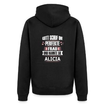 ALICIA - Unisex Premium Bio Zip Hoodie - Schwarz - Hinten - Nico (187cm)