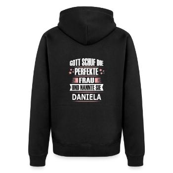 DANIELA - Unisex Premium Bio Zip Hoodie - Schwarz - Hinten - Nico (187cm)