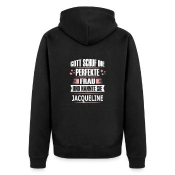 JACQUELINE - Unisex Premium Bio Zip Hoodie - Schwarz - Hinten - Nico (187cm)