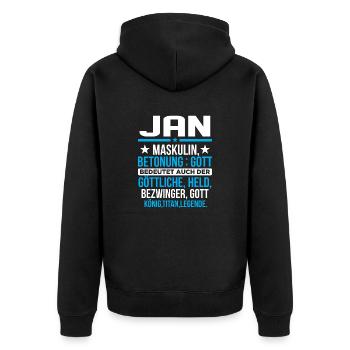 JAN - Titan - Unisex Premium Bio Zip Hoodie - Schwarz - Hinten - Nico (187cm)